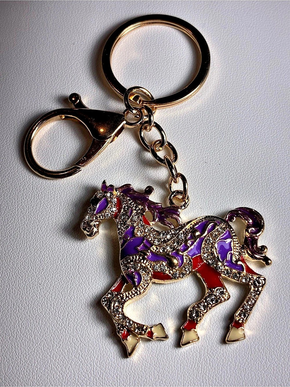Horse Charm Rhinestone Keychain Bag Charm in Gold & Purple New Without Tags